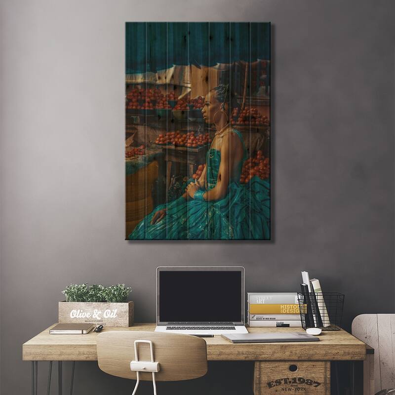 African Woman Print On Wood by Harry Odunze - Multi-Color