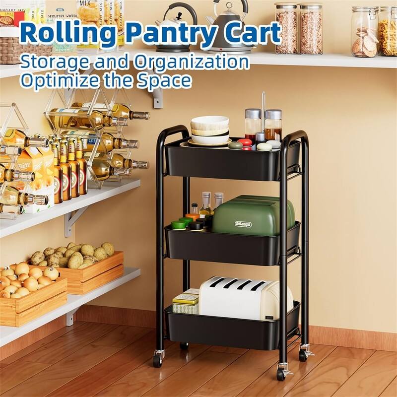 3 Tier Rolling Metal Storage Organizer Mobile Utility Cart Kitchen - 11.14"D x 17.32"W x 29.72"H