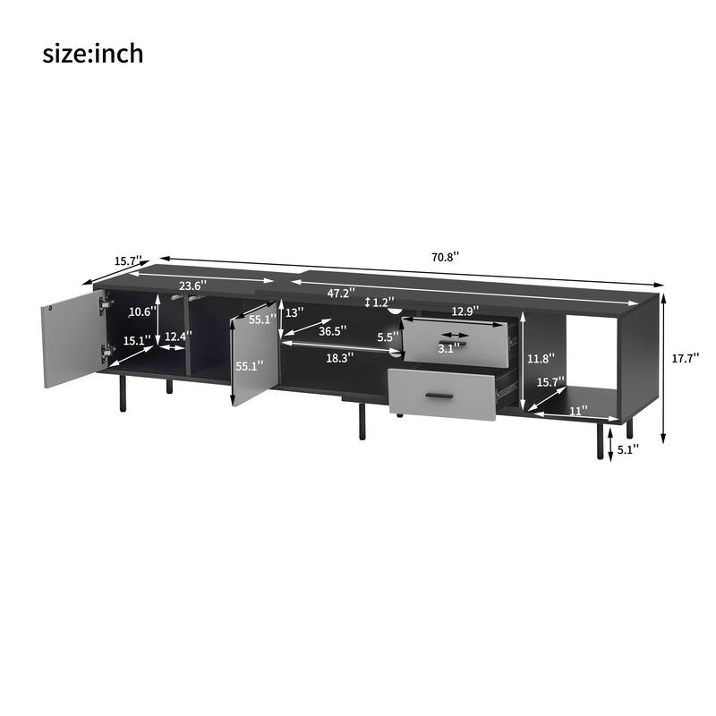 70.8" TV Stand for 80" TV, Entertainment Center with Concealed Storage & 2 Doors, Media Console for Home Theater