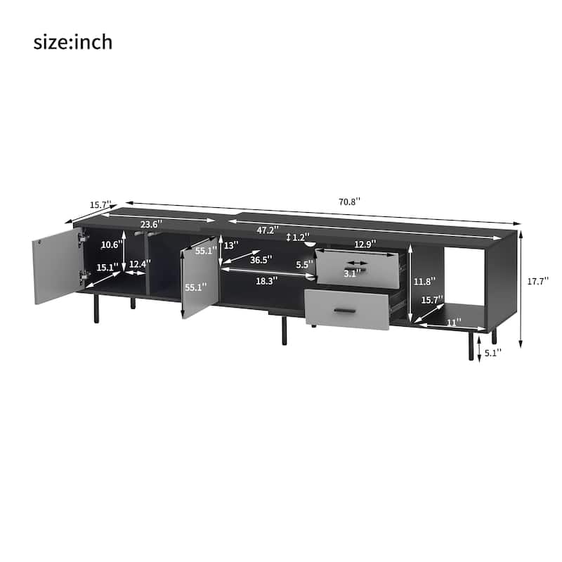 70.8" TV Stand with 2 Doors & Large Cabinet for TVs Up to 80"