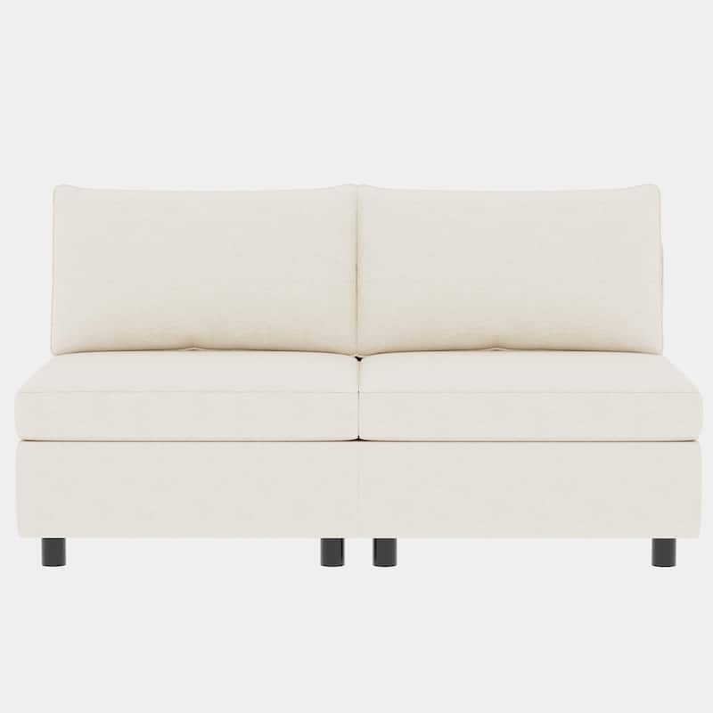 Beige 129" Convertible 8-Seat Modular Sofa with Storage Ottoman