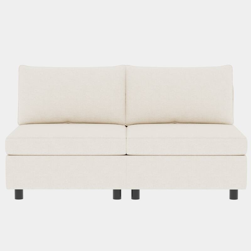 Beige 129'' Convertible 8-Seat Modular Sectional Sofa with Storage Ottoman, Comfortable Sleeper Options