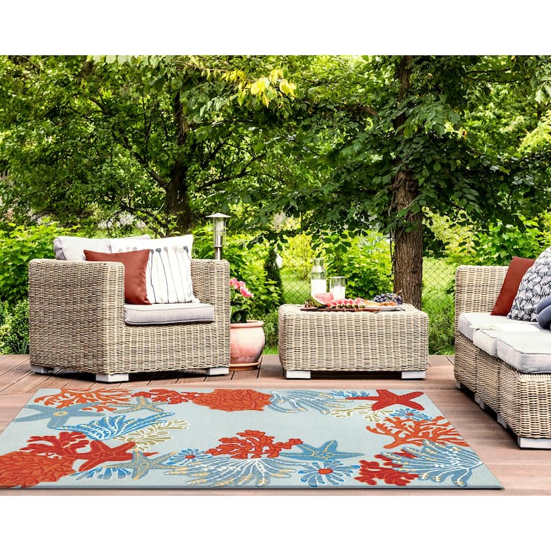 Liora Manne Ravella Ocean Scene Indoor/Outdoor Rug Aqua 5' x 7'6" - 7'6" x 9'6" - Aqua