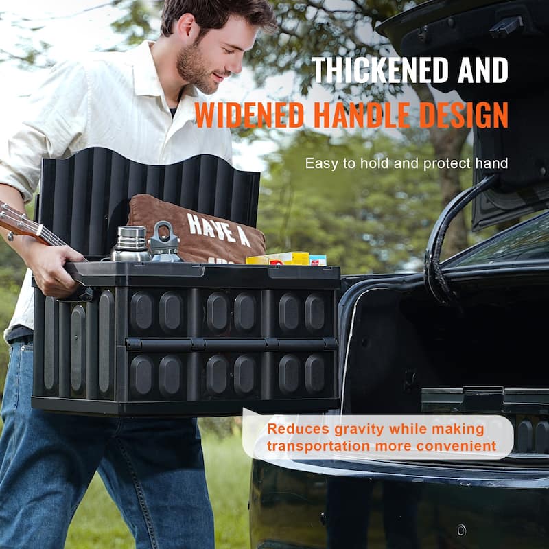 Collapsible Storage Bins with Lids, Folding Plastic Stackable Utility Crates with Handles, Large Heavy Duty Containers