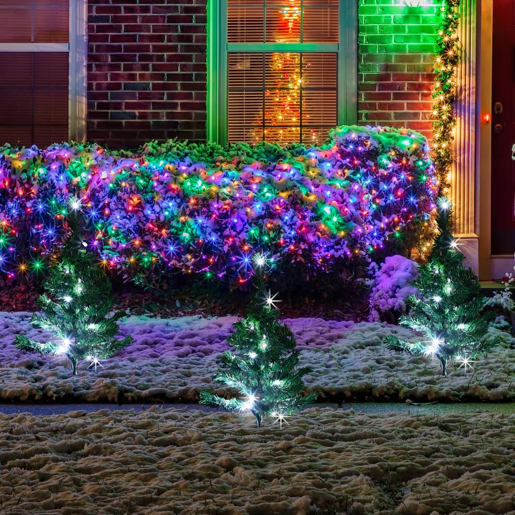 Set of 3 LED Lighted Christmas Tree Driveway or Pathway Markers Outdoor Decorations - 24"