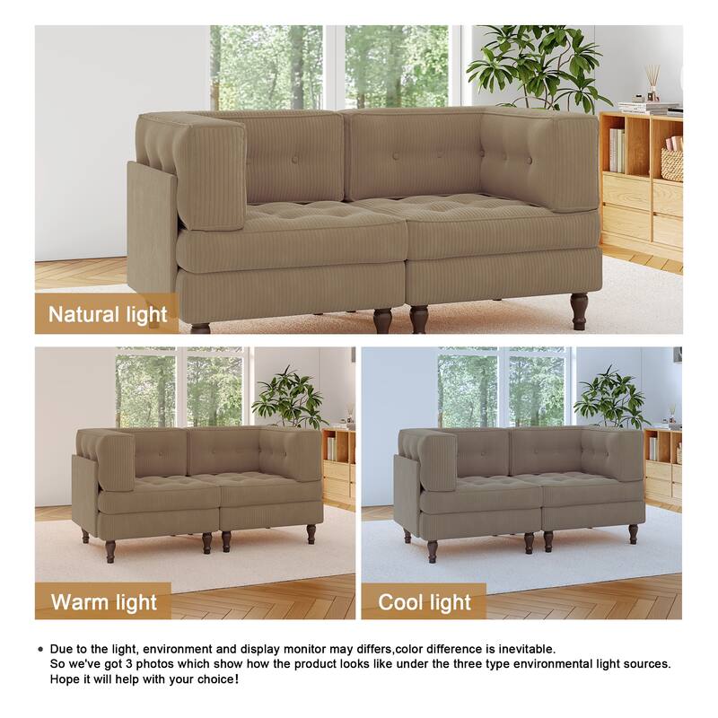 Modular Corduroy Corner Sectional Sofa Couch Set with Tufted Cushion