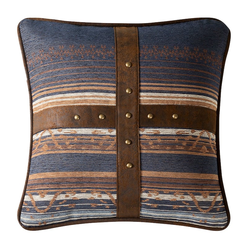 Paseo Road Estes Striped Rustic Western Chenille Jacquard Decorative Pillow, 18"x18" - Blue