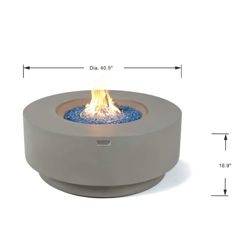 Elementi Plus Colosseo Outdoor Fire Pit Table Concrete Round 60000 BTU - 40.9 x 40.9 inches with Lid, Fire Glass, and Cover