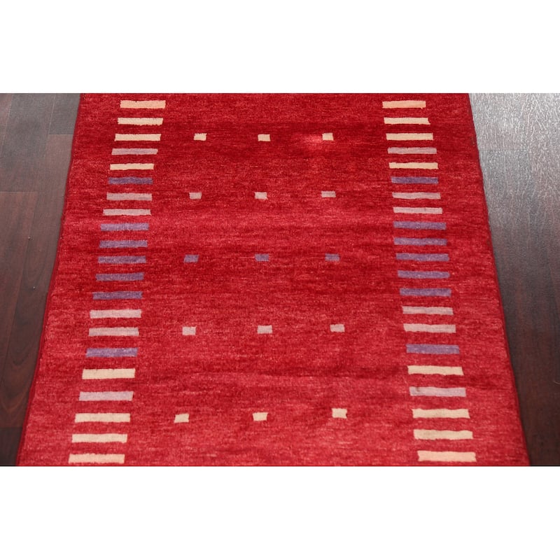 Geometric Gabbeh Kashkoli Oriental Area Rug Hand-knotted Wool Carpet - 2'7" x 4'2"