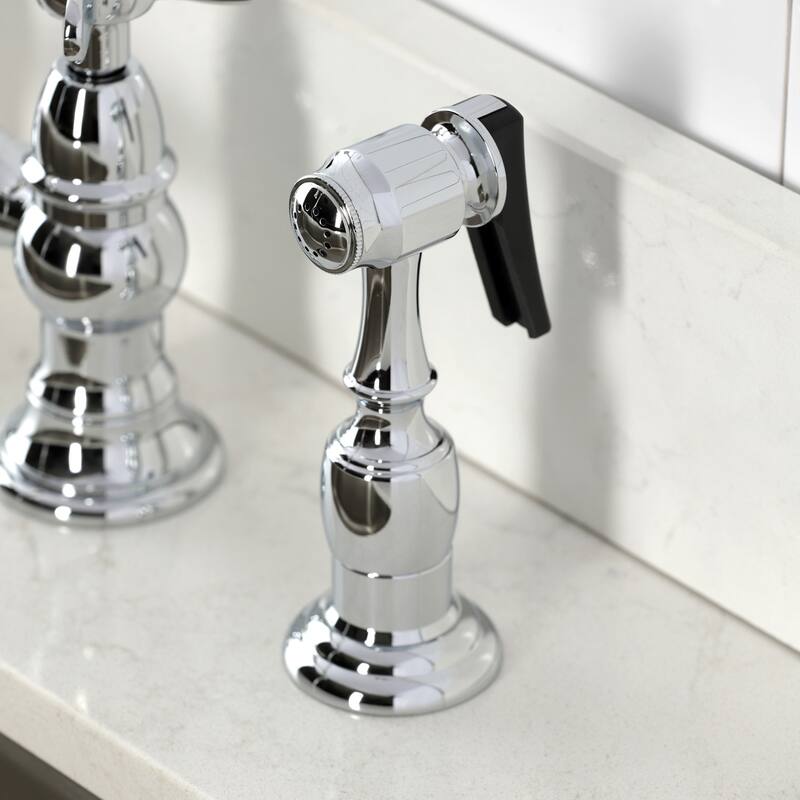 Kingston Brass Essex Two-Handle 4-Hole Deck Mount Bridge Kitchen Faucet with Brass Side Sprayer