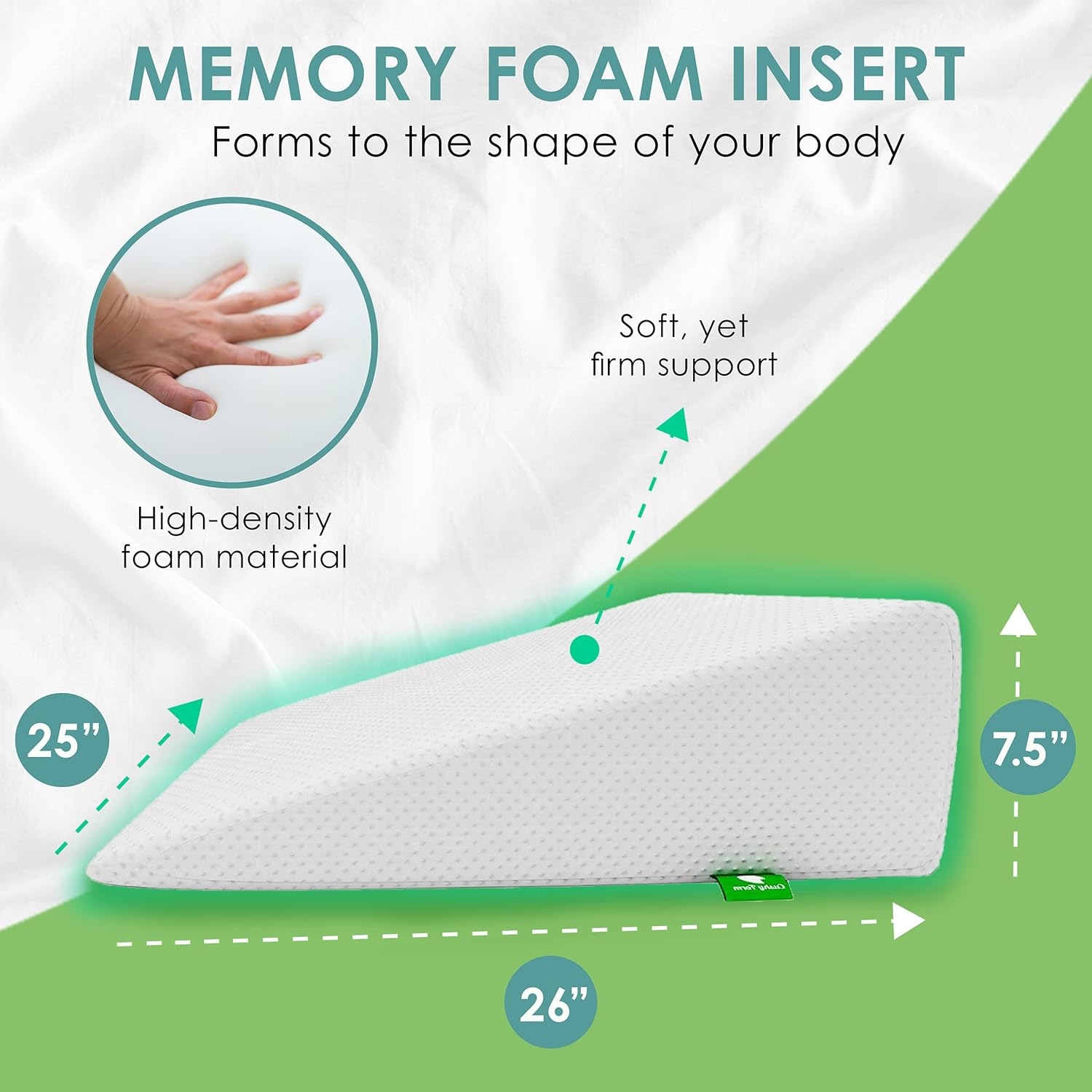7.5 H Memory Foam Wedge Pillow for Sleeping Reading Post Surgery Leg Elevation Triangle Pillow with Washable Cover White