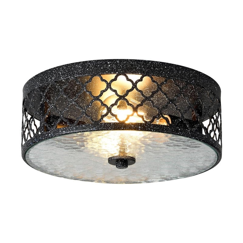 12” Light fixture black ceiling lighting glass, metal flush mount ceiling light - N/A