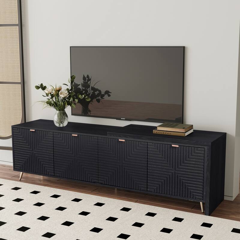 Extendable TV Stand for TVs up to 90", 4-doors TV Cabinet Living Room Entertainment Center, Black