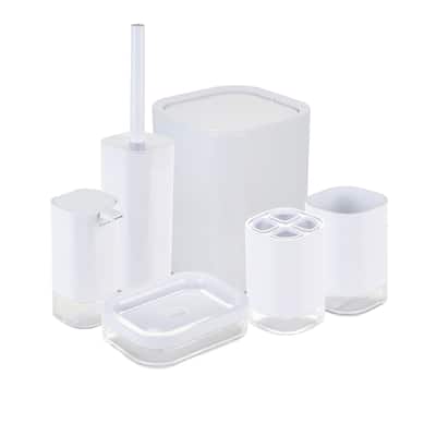 Bath Bliss 6 Piece Acrylic Bathroom Set in White - 7.6" x 7.6"x 9.88"