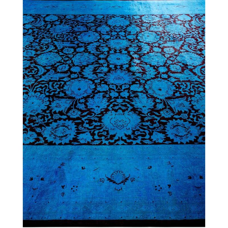 Overton Hand Knotted Wool Vintage Inspired Modern Contemporary Overdyed Blue Area Rug - 9' 1" x 12' 2"