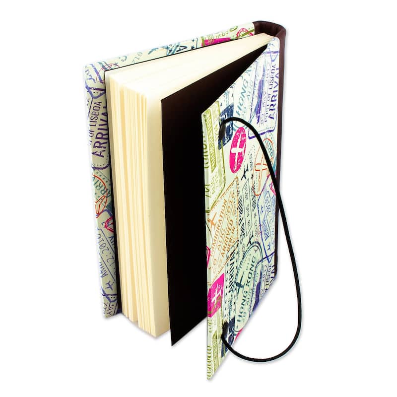 Novica Handmade Passport Stamps Leather Trimmed Recycled Paper Journal