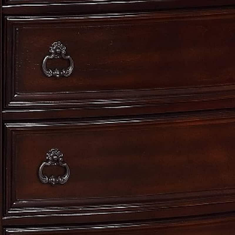5 Drawers Wooden Chest with Engraved Details and Bun Feet, Cherry Brown