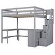 preview thumbnail 9 of 12, Full Loft Kids Bed Frame with L-Shaped Desk, 3-Tier Storage Shelves & Storage Staircase for Space-Saving, Easy Assembly, Grey