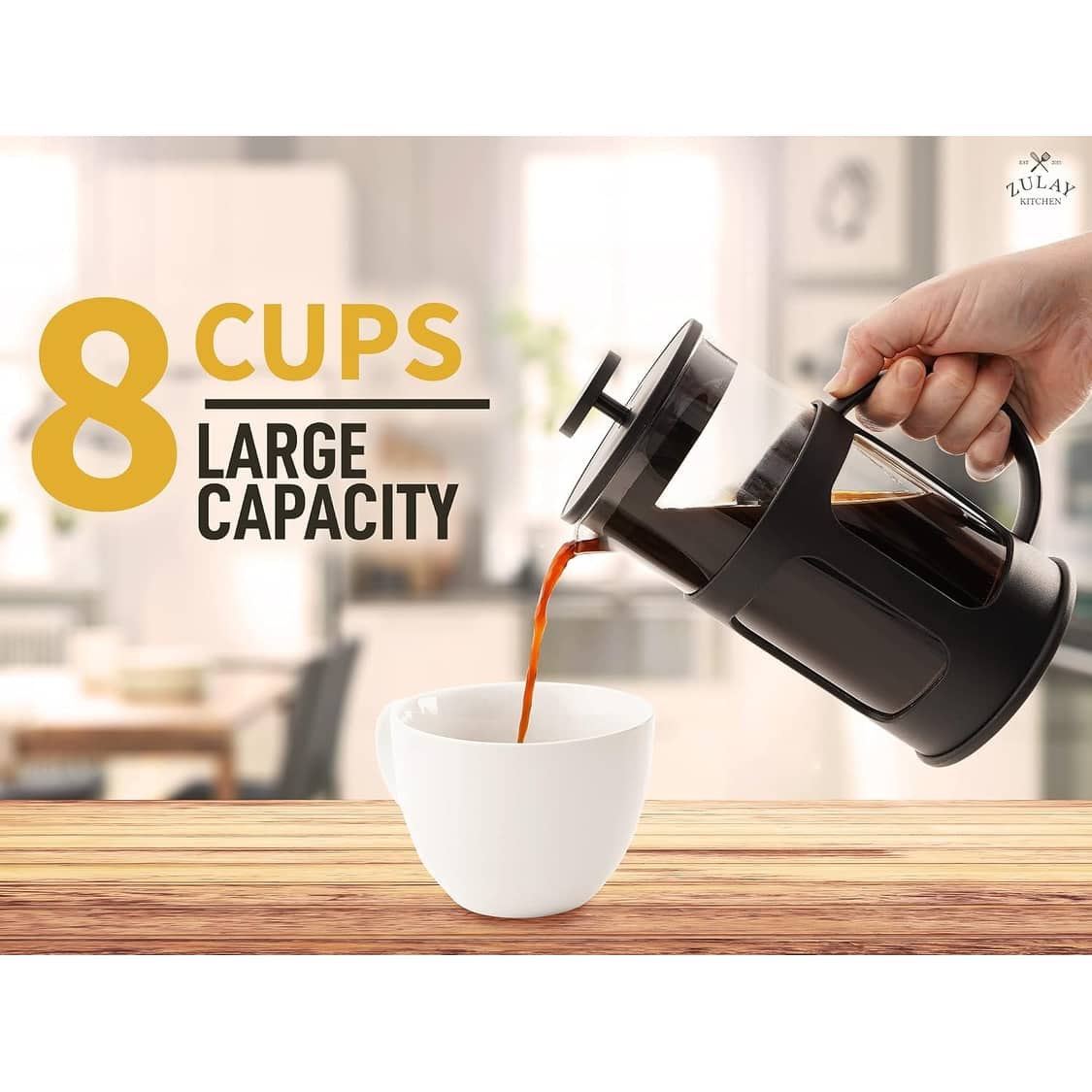 Zulay Kitchen Premium French Press Coffee Pot and Milk Frother Set