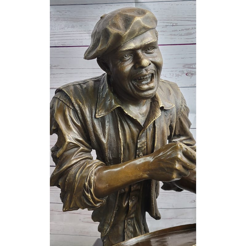 African African Drummer Black Musician Sculpture Bronze Statue Art Decor Marble Base