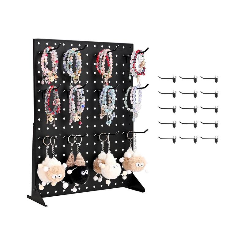 Black Tabletop Pegboard Display Stand with 15 Hooks for Garage - 13.19” x 4.49” x 17.32”