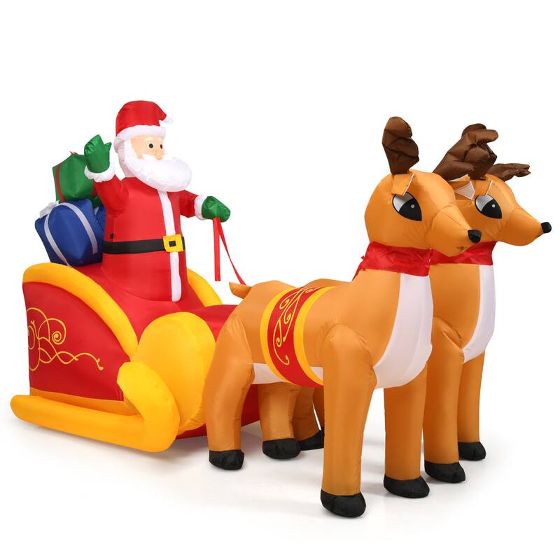 Gymax 7.5ft Inflatable Santa Reindeer Sled Christmas Decoration w/ LED - See Details