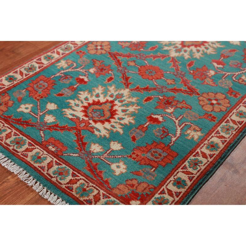 Traditional Kazak Oriental Foyer Rug Hand-Knotted Blue Wool Carpet - 2'0"x 3'0"