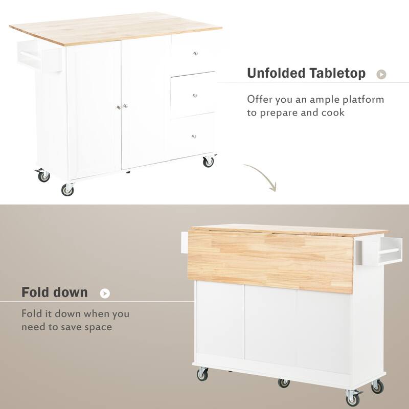52.7 Inch Width Rolling Mobile Kitchen Island with Locking Wheels