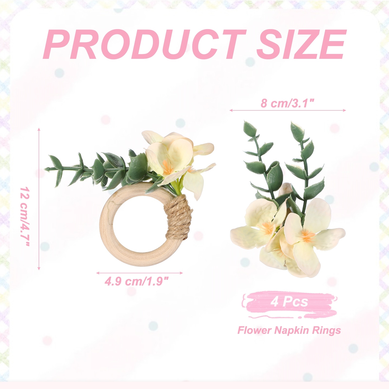 Flower Napkin Rings, Handmade Eucalyptus Napkin Ring Holders Buckles Table Decorations