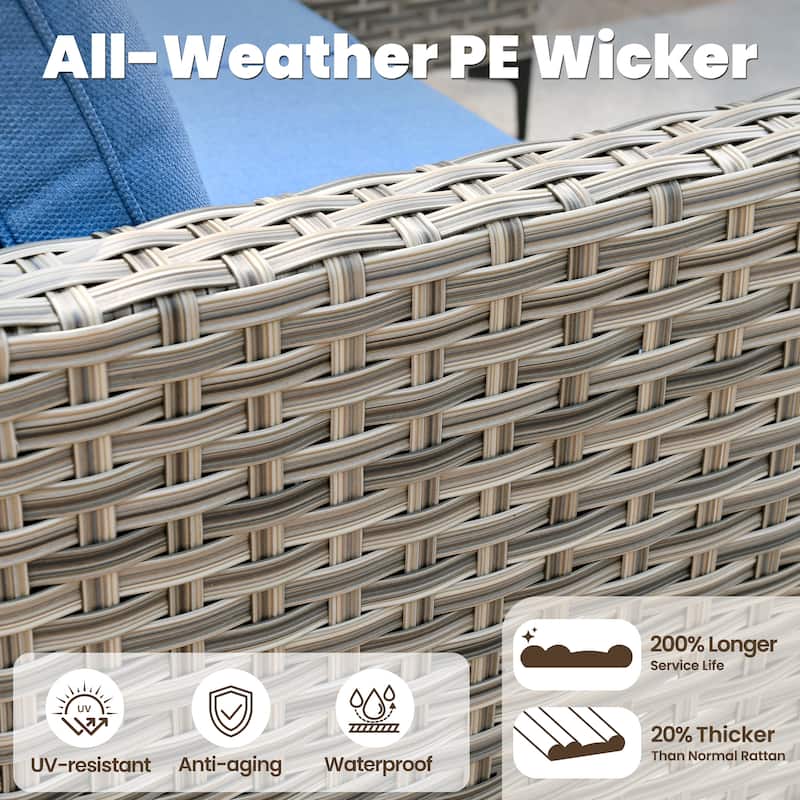 HOOOWOOO 9-piece Wicker Outdoor Furniture Patio Sofa Swivel Chair Set with Fire Pit Table