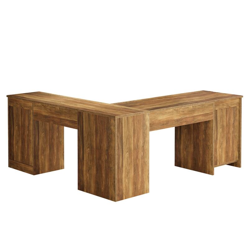 63 Inches Large L Shaped Executive Desk with File Cabinet and Drawer