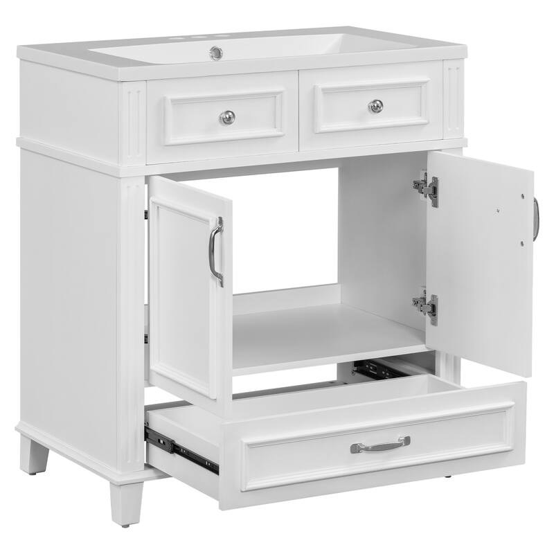 Roomfitters 30" Vanity with Resin Sink, Solid Wood Cabinet with Soft Closing Doors, Retro Freestanding Storage Style