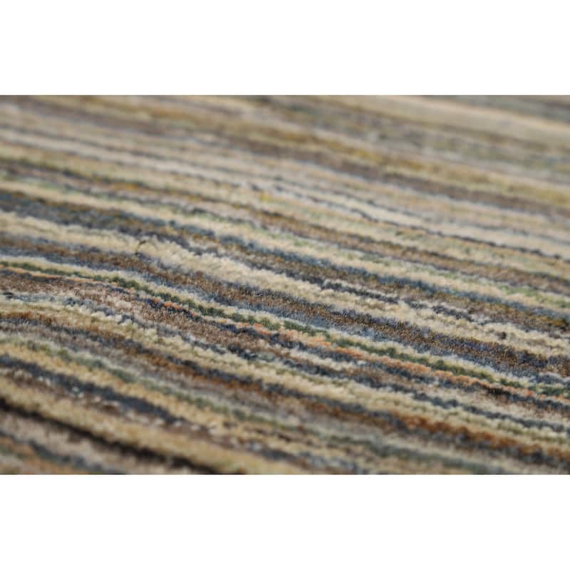 Striped Gabbeh Indian Area Rug Hand-Knotted Wool Carpet - 8'0" x 9'9"