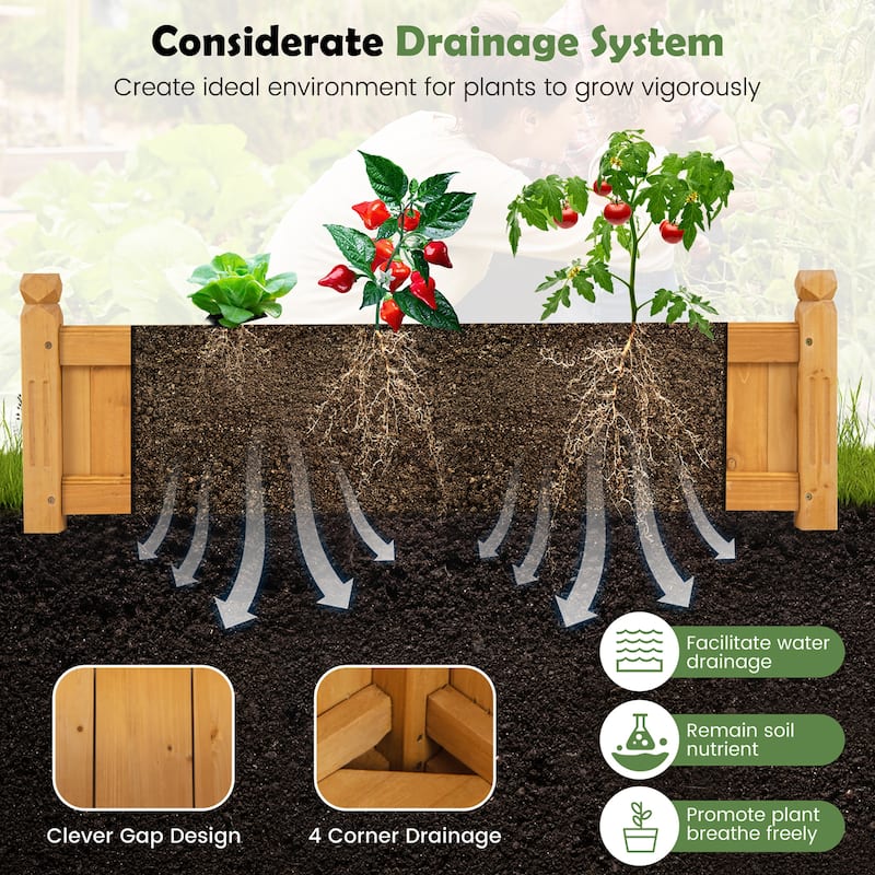 Gymax Patio Wooden Raised Garden Bed Rectangular Garden Planter w/