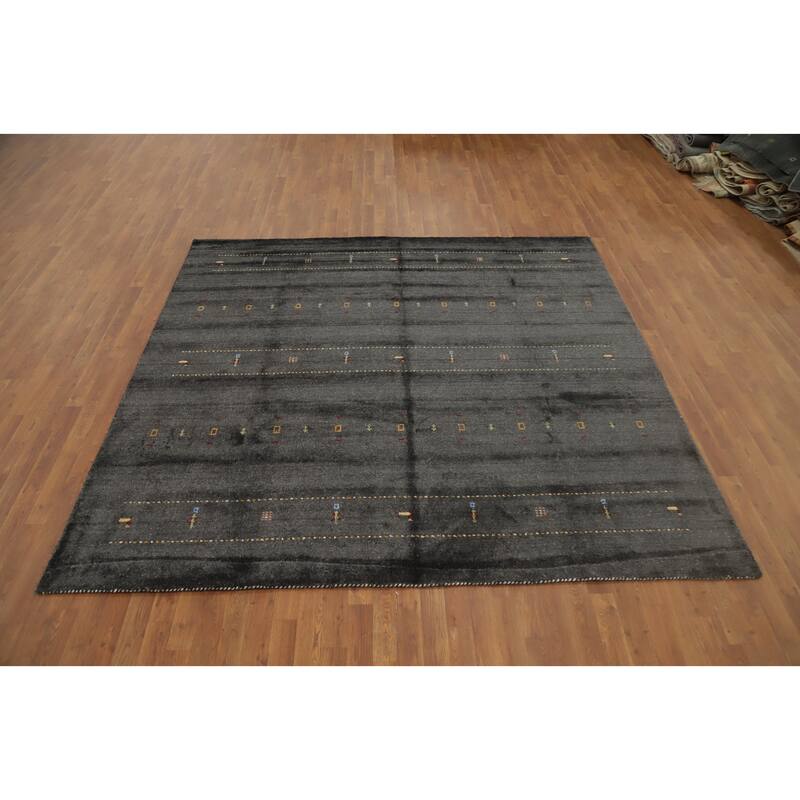Hand Knotted Oriental 100% Wool Carpet Tribal Animal Pictorial Greys & Charcoal Gabbeh Area Rug - 8' 0'' X 8' 5''