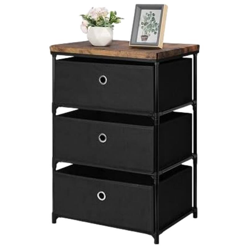 3 Drawers Nightstands Dresser for Bedroom Closet Nursery Dormitory Living Room - Black
