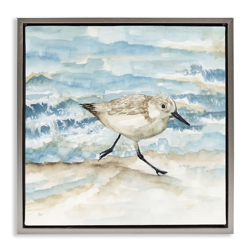 Stupell Sandpiper Striding Shore Framed Floater Canvas Wall Art Design By Nan - 18 x 18 - Grey