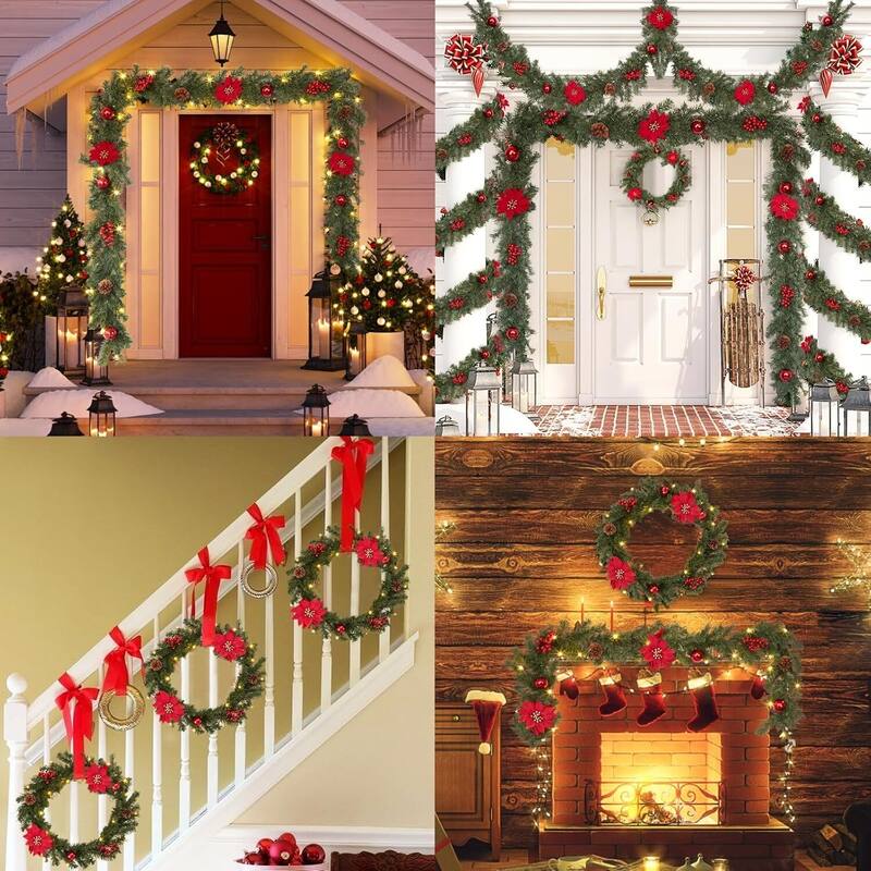 Decorated 6 Ft Pre-Lit Christmas Garland with Battery Operated LED Lights - N/A