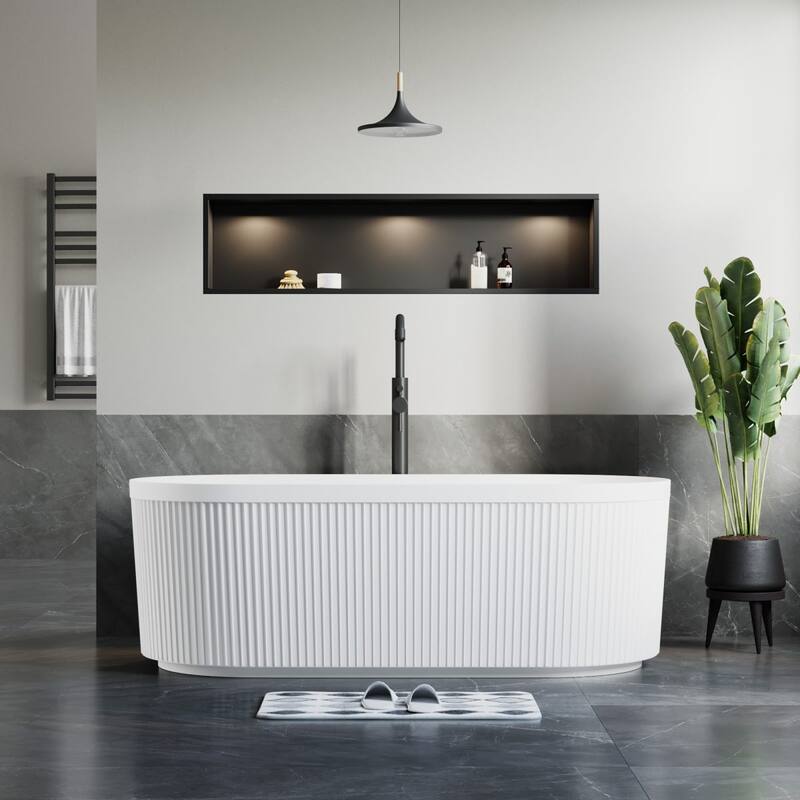 Repose 67" Fluted Acrylic Soaking Tub - Oval - 31D x 67W x 23H - Matte White