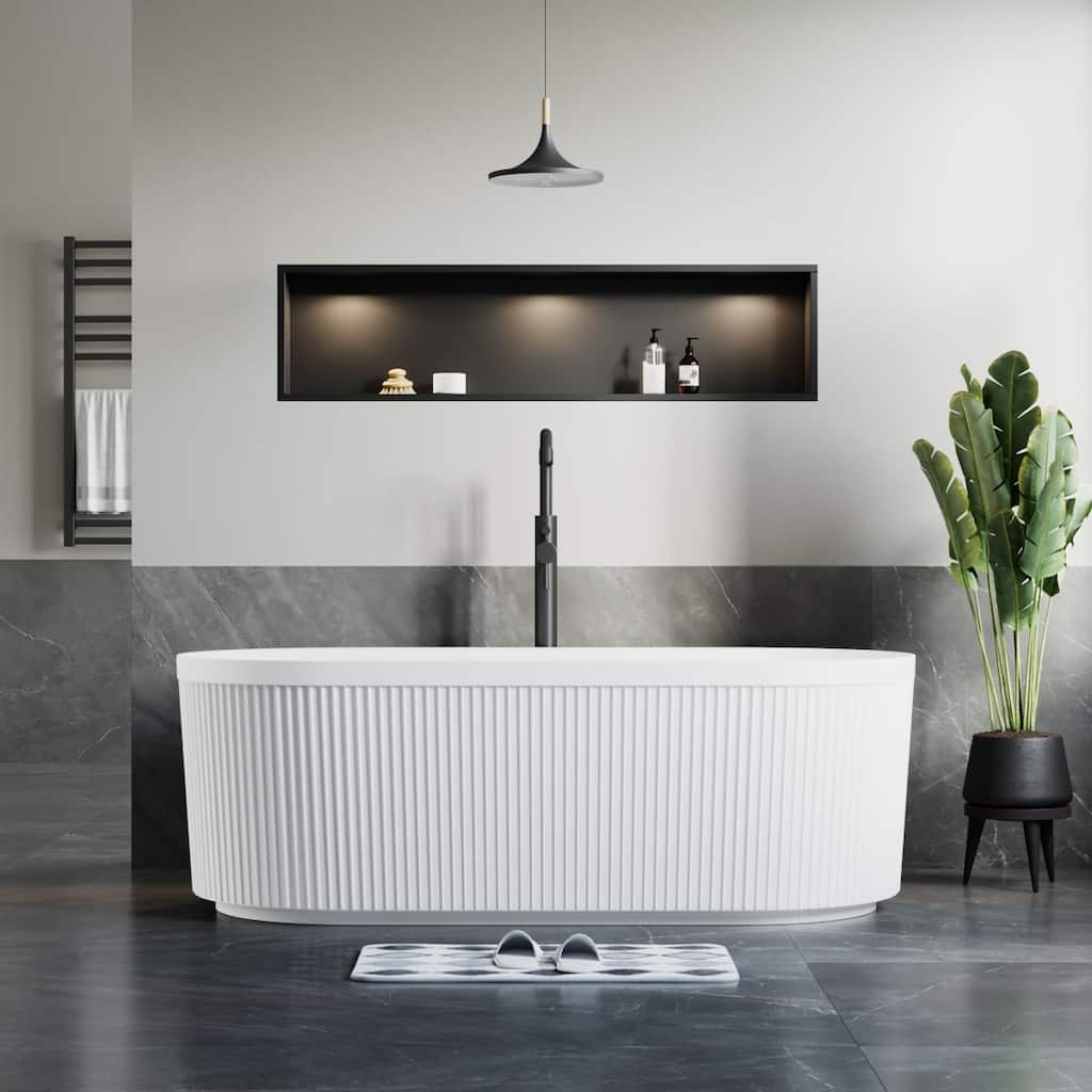 Repose 67" Fluted Acrylic Soaking Tub - Oval - 31D x 67W x 23H