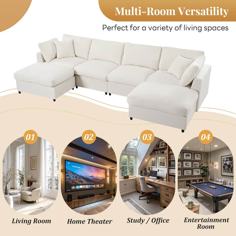U-Shaped Modular Design Chenille Fabric Sectional Sofa with 2 Movable Ottomans