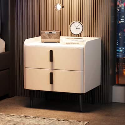 Nightstand with 2 Drawers and Marble-Pattern Tabletop