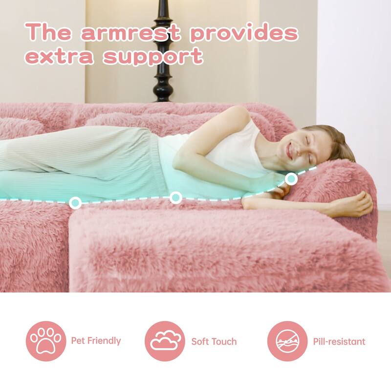 L-shaped Soft And Fluffy Plush Fabric,Boneless Sofa, With Throw Pillows 32D High Density Sponge, No Assembly Required Bottom