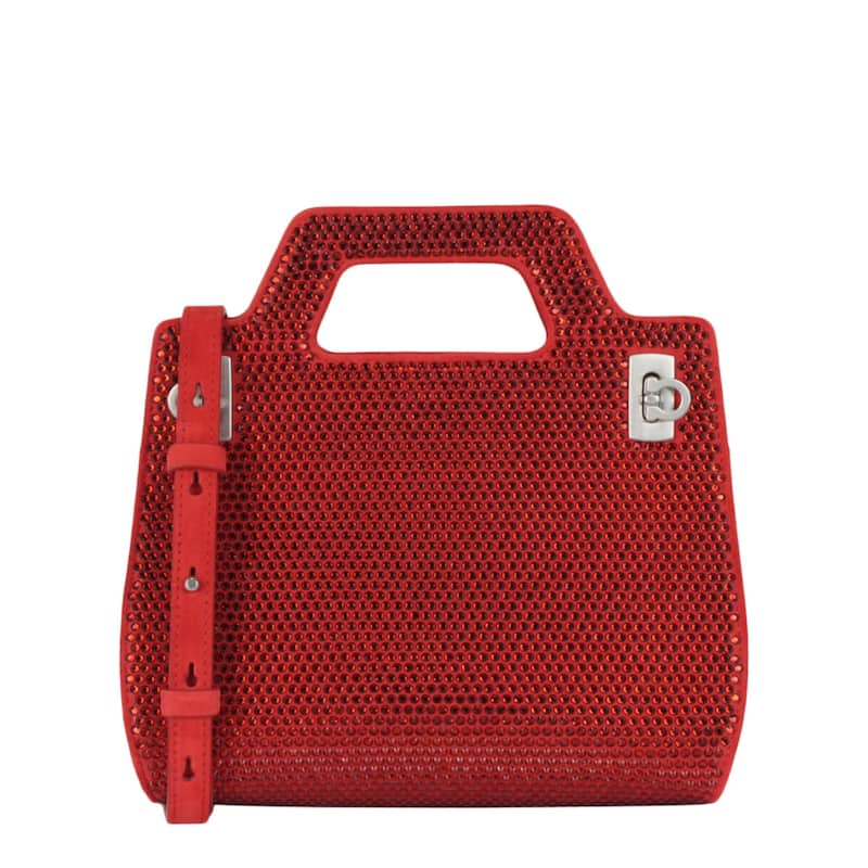 Ferragamo Wanda Mini Stain And Strass Top-Handle Bag - Red