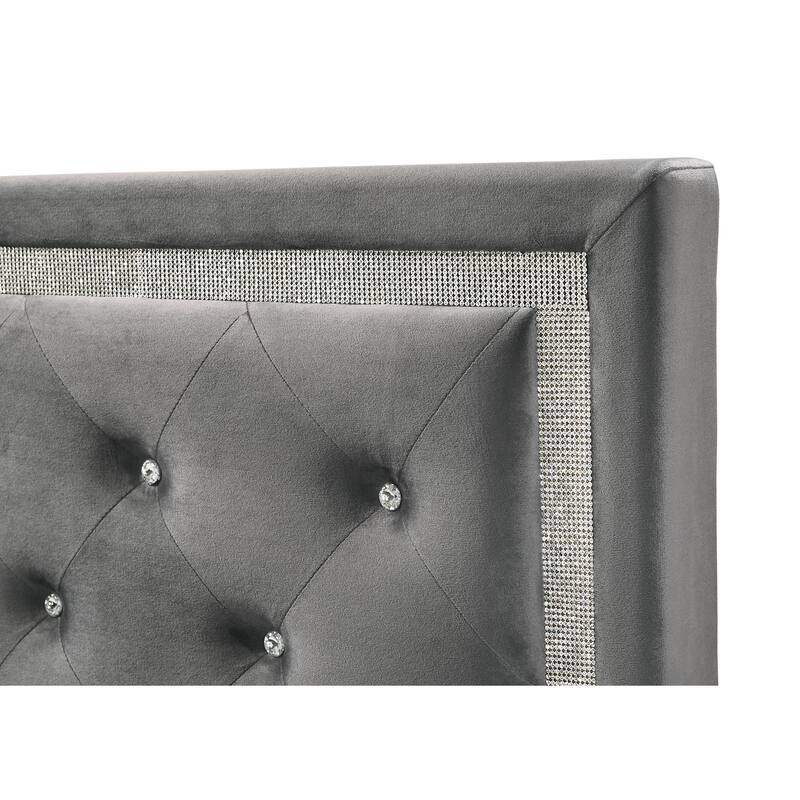 Best Quality Furniture Velvet Faux Crystal Tufted Beds with Faux Crystal Studded Border