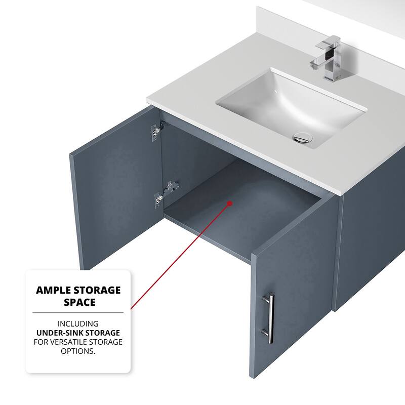 Geneva 30 in. W x 22 in. D Dark Grey Bath Vanity, White Quartz Top, and 30 in. LED Mirror