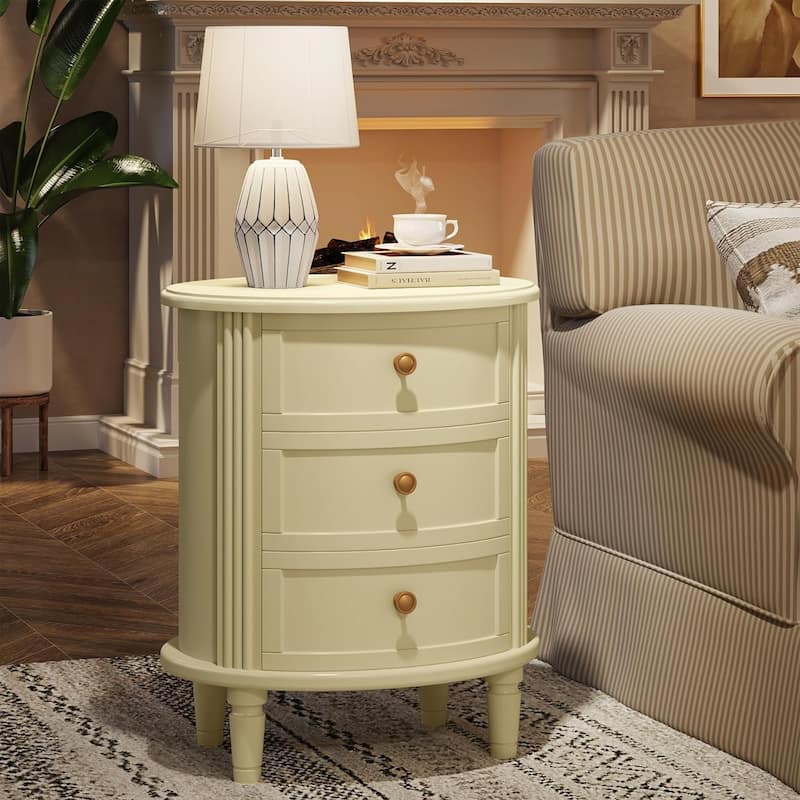 Nightstand with 3 Drawers, White Bedside Table with Storage