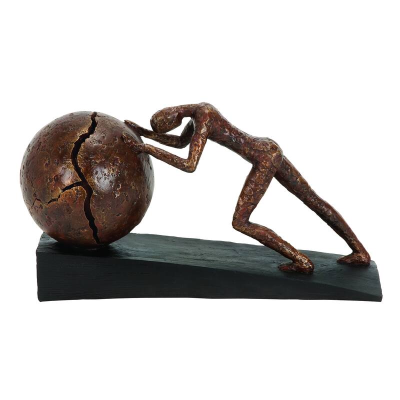 Brown Polystone People Decorative Sculpture with Ball