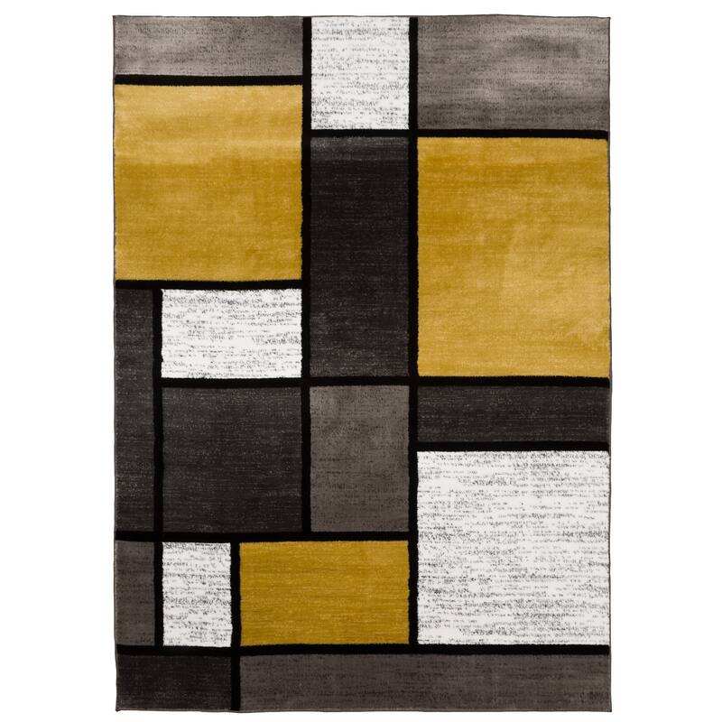 World Rug Gallery Contemporary Modern Boxed Color Block Area Rug - 3'3" x 5' - Yellow
