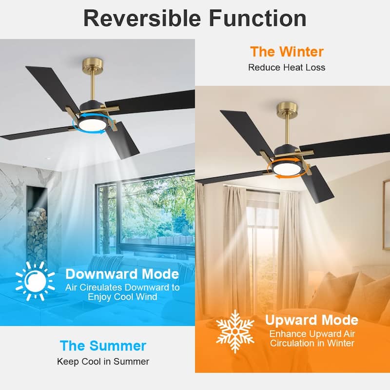 MLiAN 56 In./ 72 In. 4 Plywood Blades Indoor LED Light Ceiling Fan with Remote...